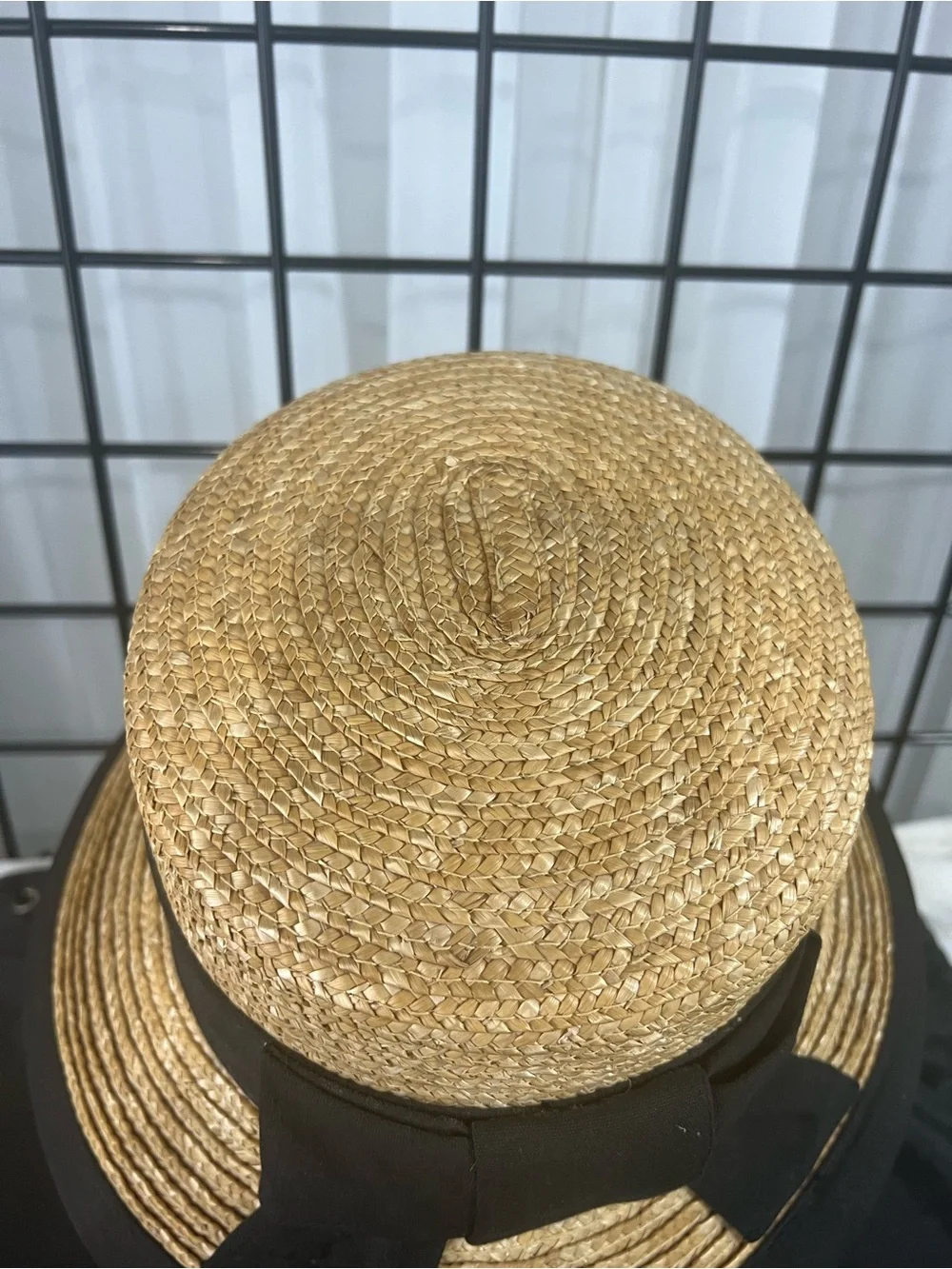 VINTAGE Macy’s Straw Bucket Hat with Black Bands and Bow